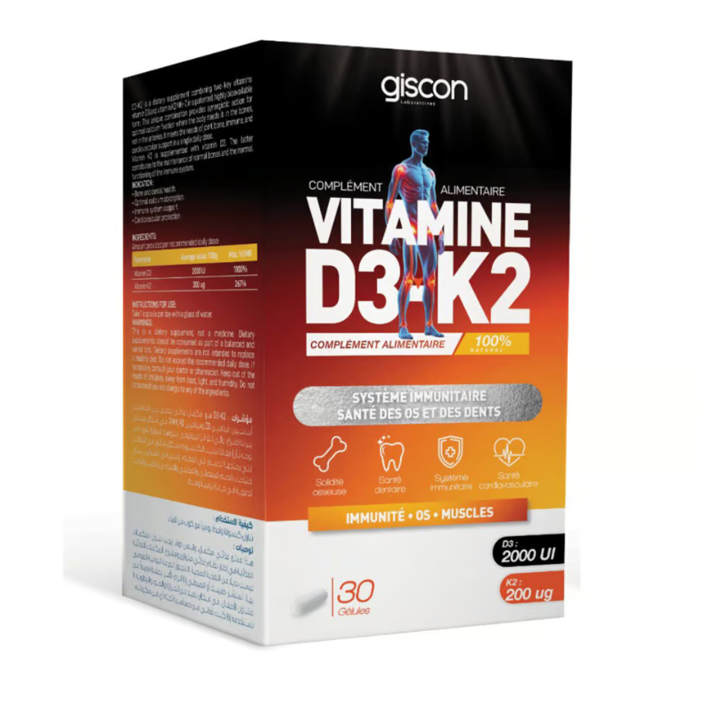 GISCON VITAMINE D3+K2 30 GELULES 
